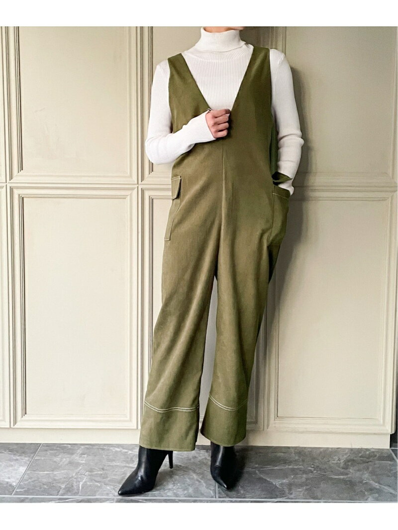 【SALE/75%OFF】JUNOAH スエード調バックリボンサロペット ジュノア オールインワン・オーバーオール オーバーオール・サロペット ベージュ ブラック ブラウン グリーン