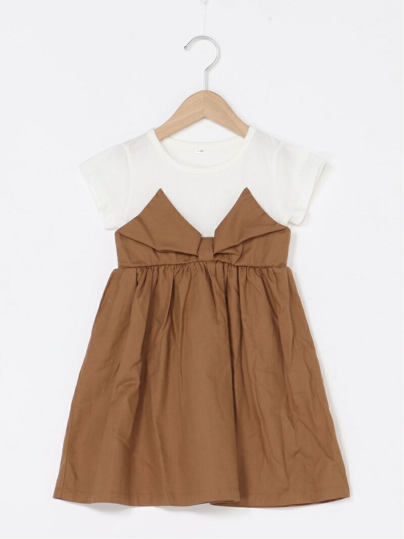 【SALE／60%OFF】b・ROOM リボンドッキングワンピース【PTPR】 ナルミヤオンライン ワンピース・ドレス その他のワンピース・ドレス ブラウン ピンク グリーン パープルのサムネイル