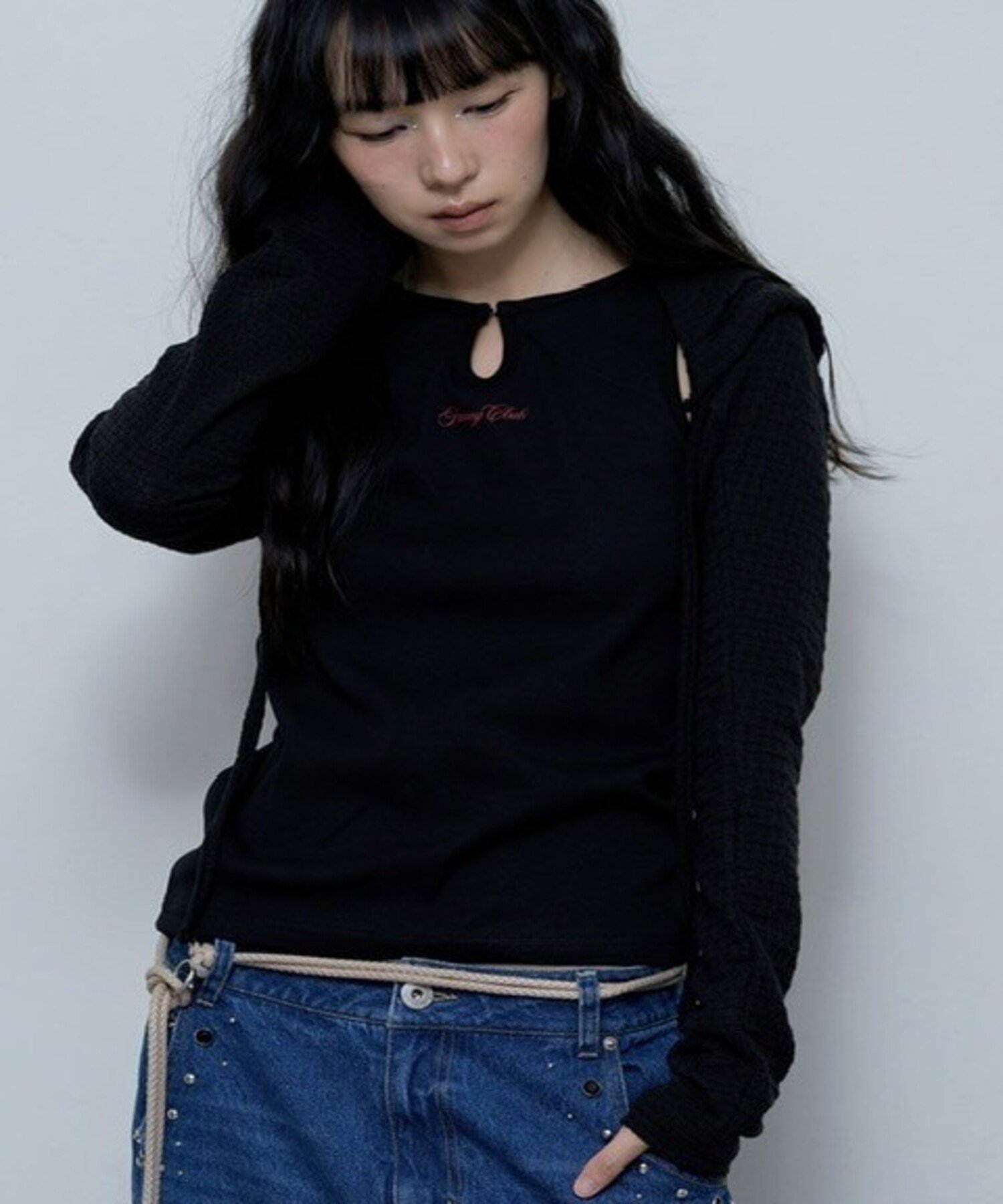 【NASTY FANCY CLUB】KNITTED HOOD BOLERO SET UP ネバーマインドザエックスユー／チカシツプラス トップス パーカー・フーディー ブラック ベージュ