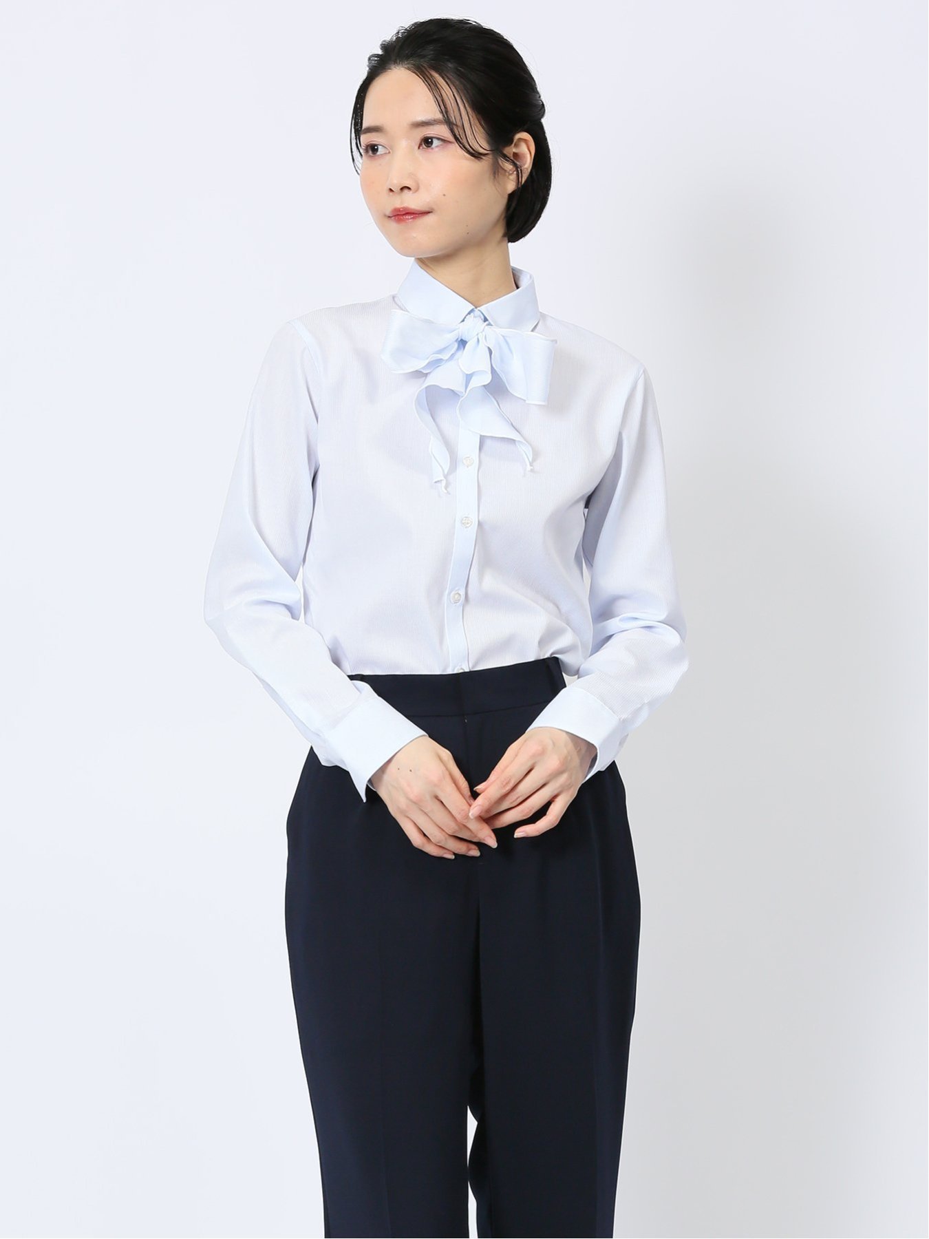 【SALE／20%OFF】m.f.editorial 形態安定 リボン脱着 長袖シャツ タカキュー スーツ・フォーマル Yシャツ・カッターシャツ ブルー ピンク【送料無料】