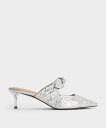 CHARLES & KEITH Jayce ジェイス ドットノットボウキトゥンヒールミュー チャールズアンドキース シューズ・靴 ミュール シルバー【送料無料】