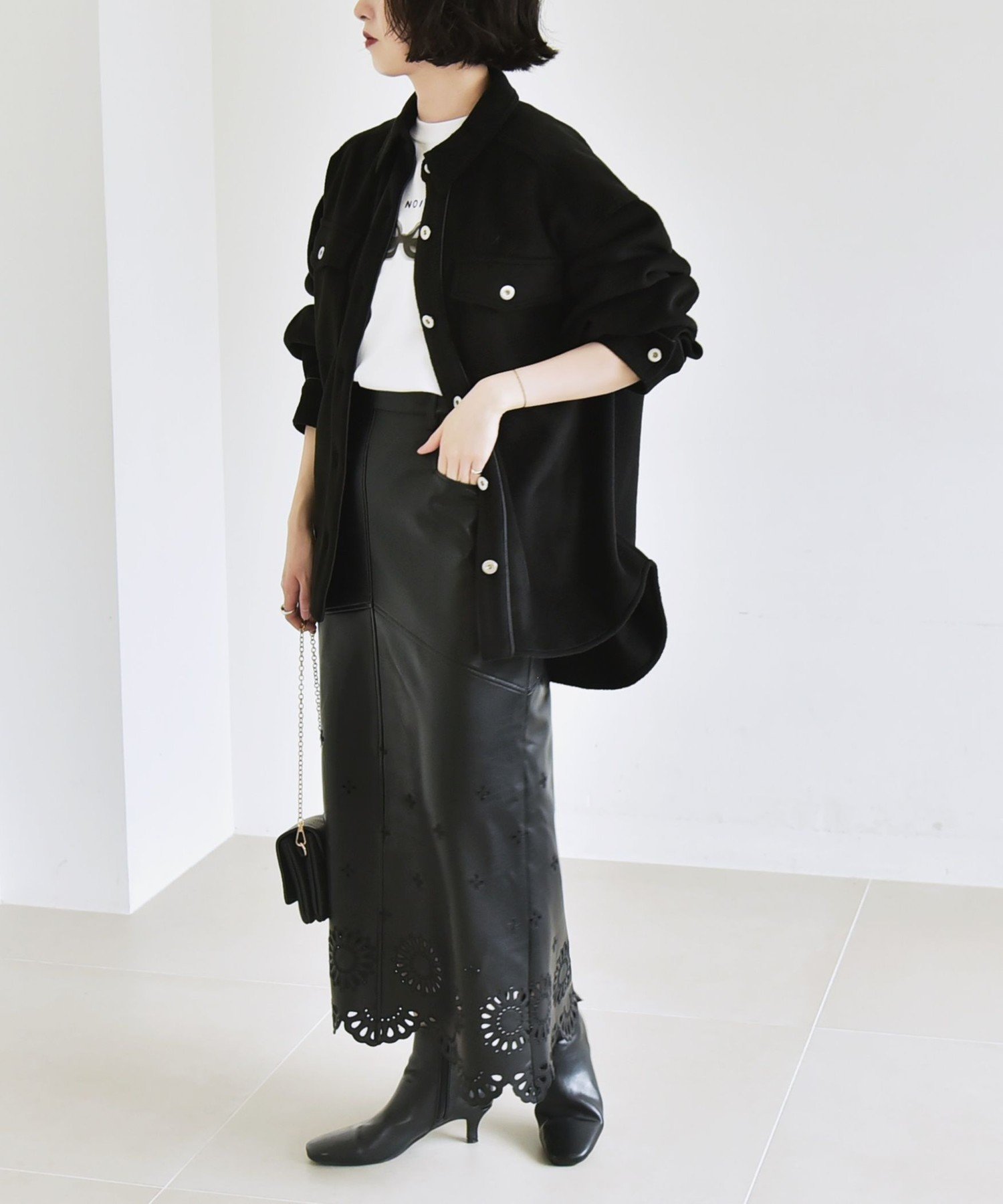 【SALE／35%OFF】quaranciel quaranciel: ジャージー メルトン パイピング CPO ビッグ シャツ ジャケット シップス ジャケット・アウター その他のジャケット・アウター グリーン ブラック【送料無料】