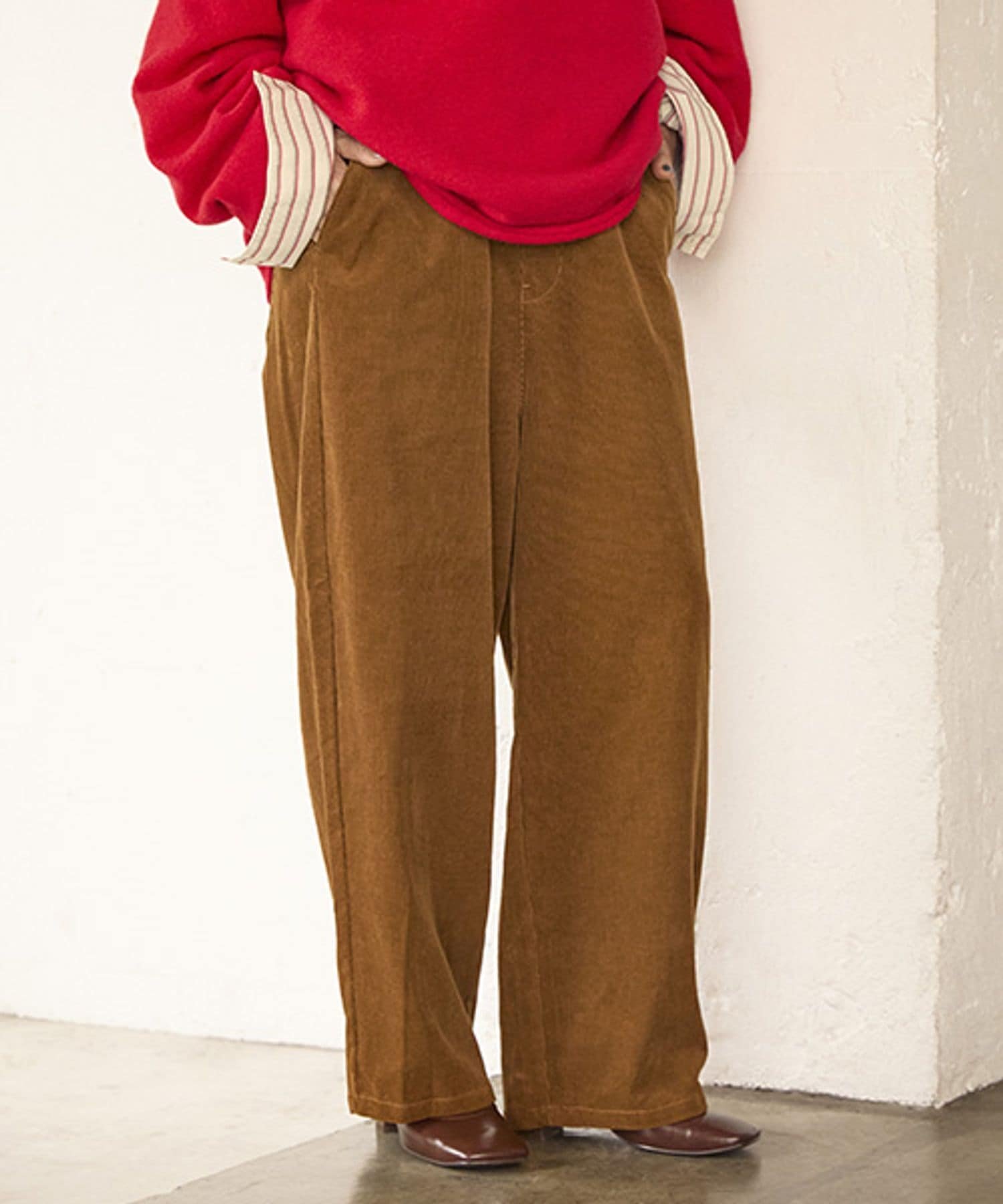 studio CLIP 細コールルーズストレートパンツ[プチ・プラスサイズあり] スタディオクリップ パンツ そ..