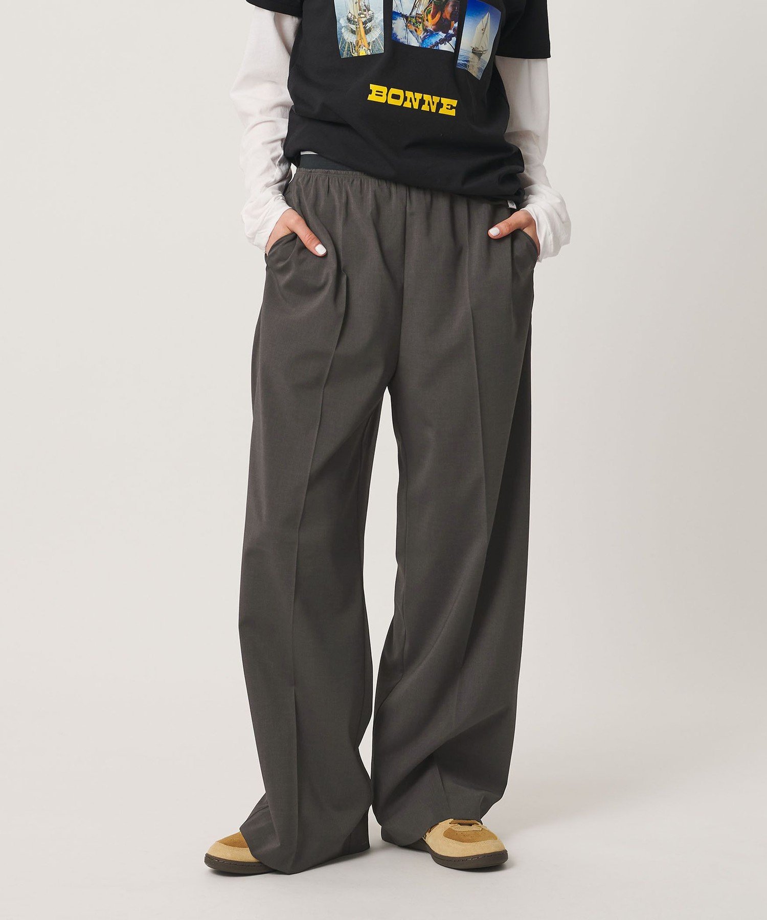 【SALE／30%OFF】BEAUTY&YOUTH UNITED ARROWS ラインゴム ワイドパンツ ウォッシャブル 防シワ ビューティー＆ユース　ユナイテッドアローズ パンツ その他のパンツ グレー ブラック【送料無料】 stylife-15505843 Rakuten Fashion サンプル画像3