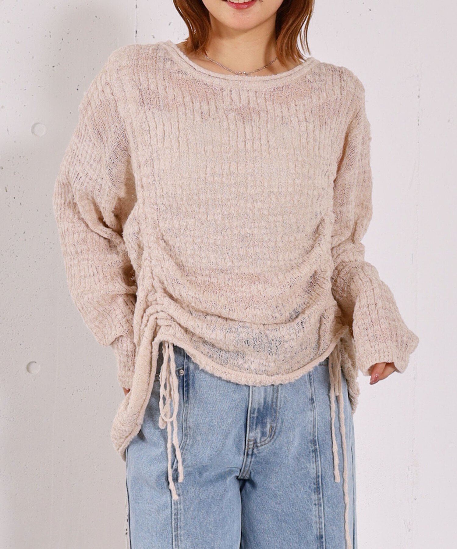 【SALE／50%OFF】archives ドロストスラブニットプルオーバー アルシーヴ トップス ニット ホワイト ピンク ブルー