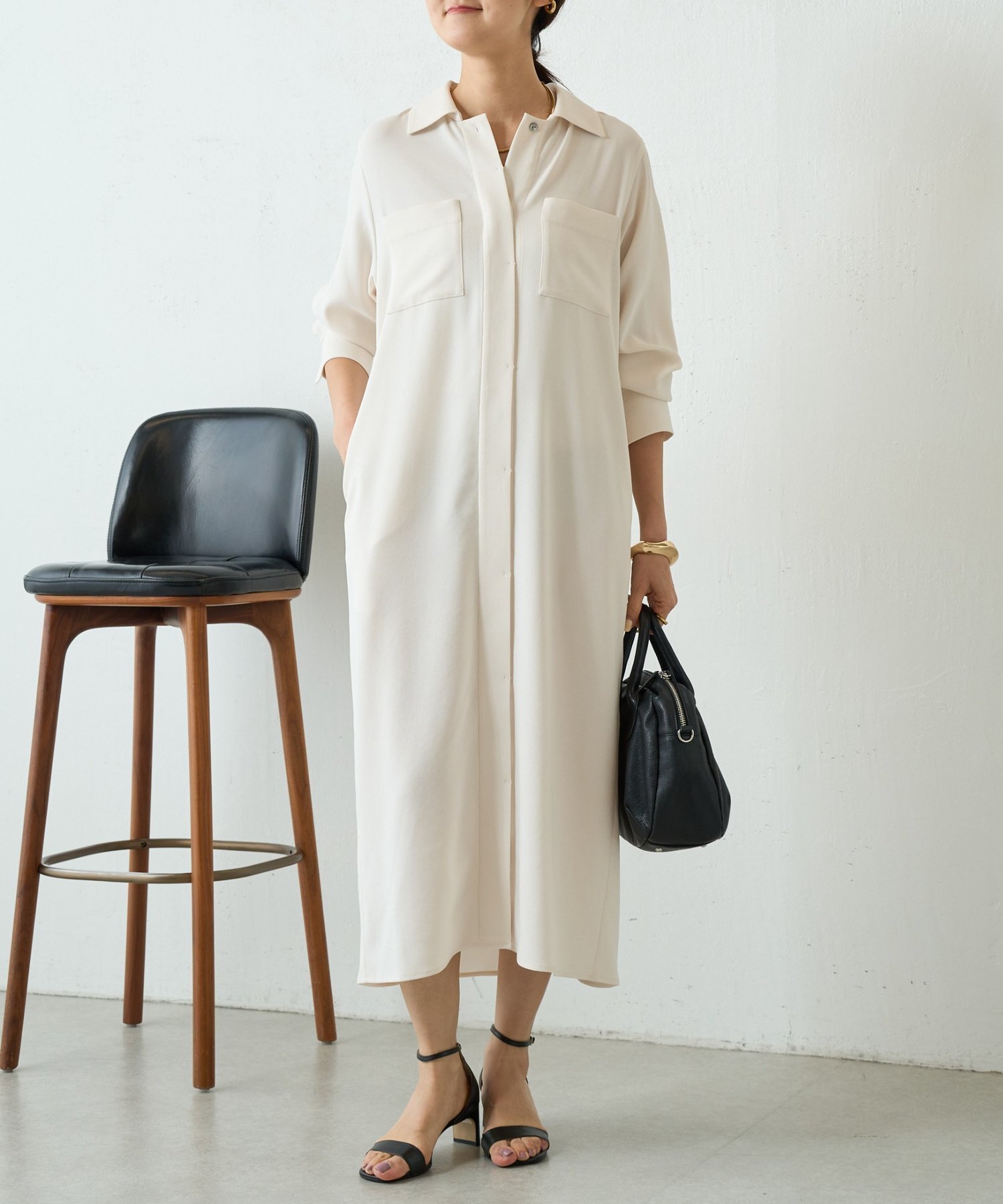 【SALE／5%OFF】BEARDSLEY バックサテンシャツワンピース《LIVETAR》 ビアズリー ワンピース・ドレス その他のワンピース・ドレス ブラック ホワイト【送料無料】