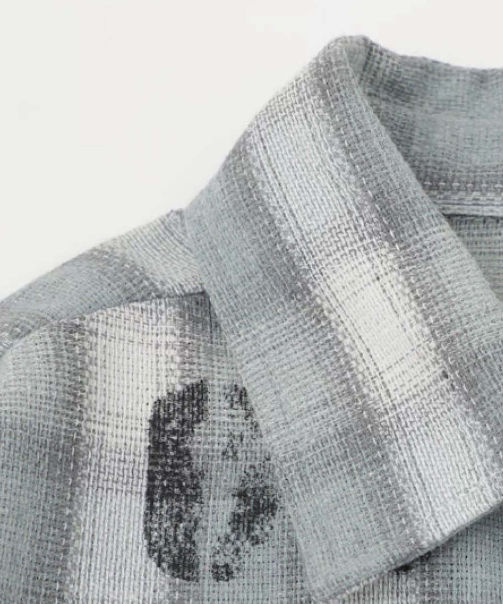 U:UME Vintage Distressed Stamp Letter Check Shirt ユーム トップス シャツ・ブラウス グレー ブラック