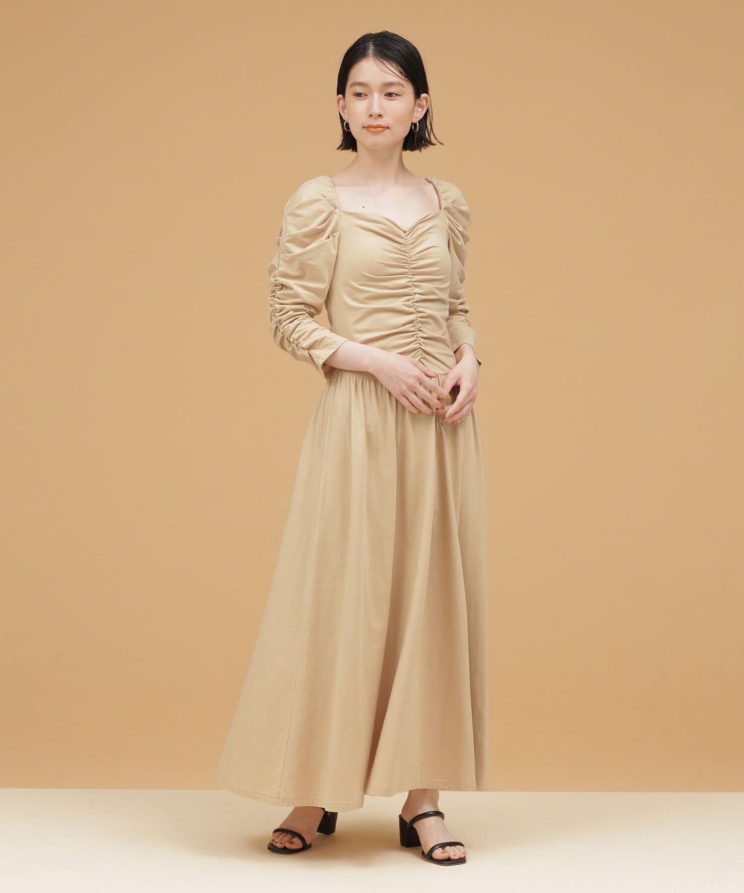 【SALE／40%OFF】NANO universe casa fline/カップ付きギャザードレス ナノユニバース ワンピース・ドレス ワンピース ベージュ ブラック ブラウン【送料無料】のサムネイル