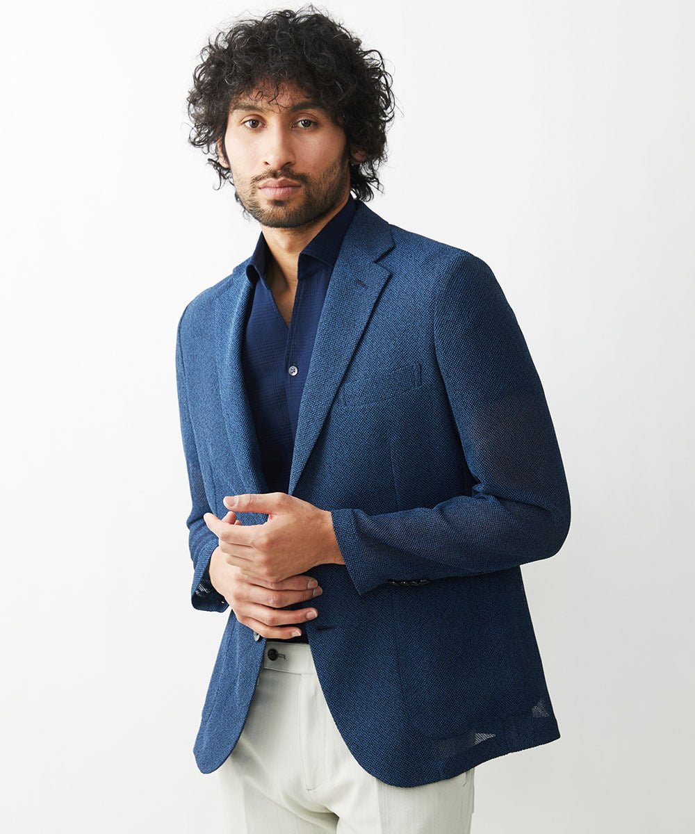MICHEL KLEIN HOMME メッシュテーラードジャケット ミッシェルクランオム ジャケット・アウター テーラードジャケット・ブレザー ネイビー グレー【送料無料】