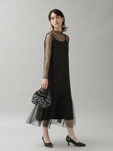 Petirobe ラメチュールメロウワンピース ラシュッド ワンピース・ドレス ドレス ベージュ ブラック【送料無料】 Petirobe ラメチュールメロウワンピース ラシュッド ワンピース・ドレス ドレス ベージュ ブラック【送料無料】