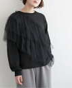 【SALE/25%OFF】notch. 裏毛xチュールフリルプルオーバー ノッチ トップス その他のトップス グレー ブラック ホワイト