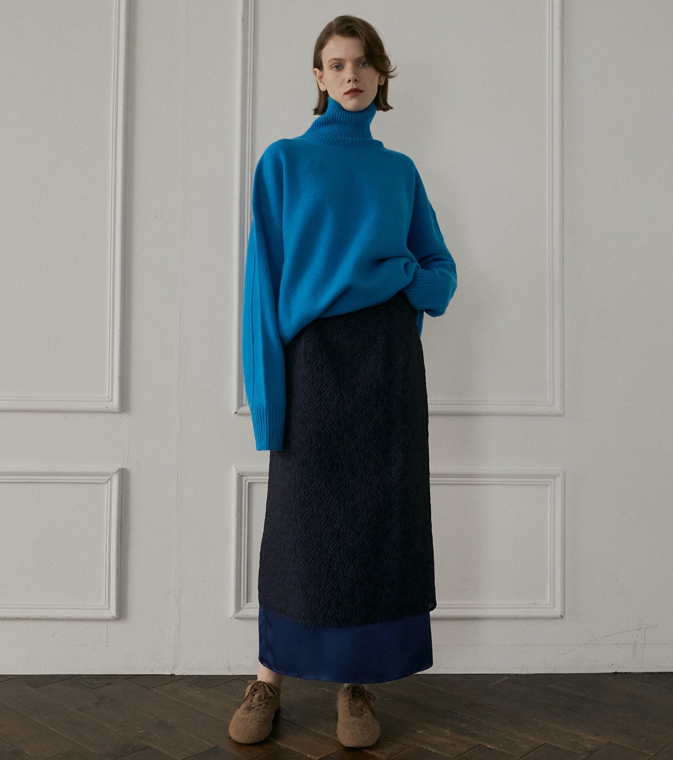 LE CIEL BLEU フラワーシアージャカードスカート / Flower Sheer Jacquard Skirt ルシェルブルー スカート ミディアムスカート ネイビー ブラック