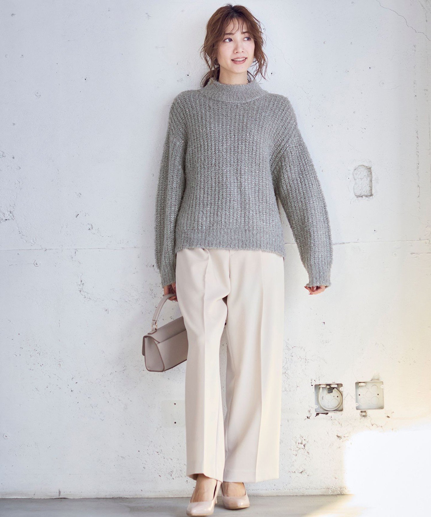 【SALE／50%OFF】ANY SIS 【BAILA12月号掲載・貴島明日香さんコラボ】ハイカットリターン ワイドパンツ エニィスィス パンツ その他のパンツ ブラウン ホワイト【送料無料】