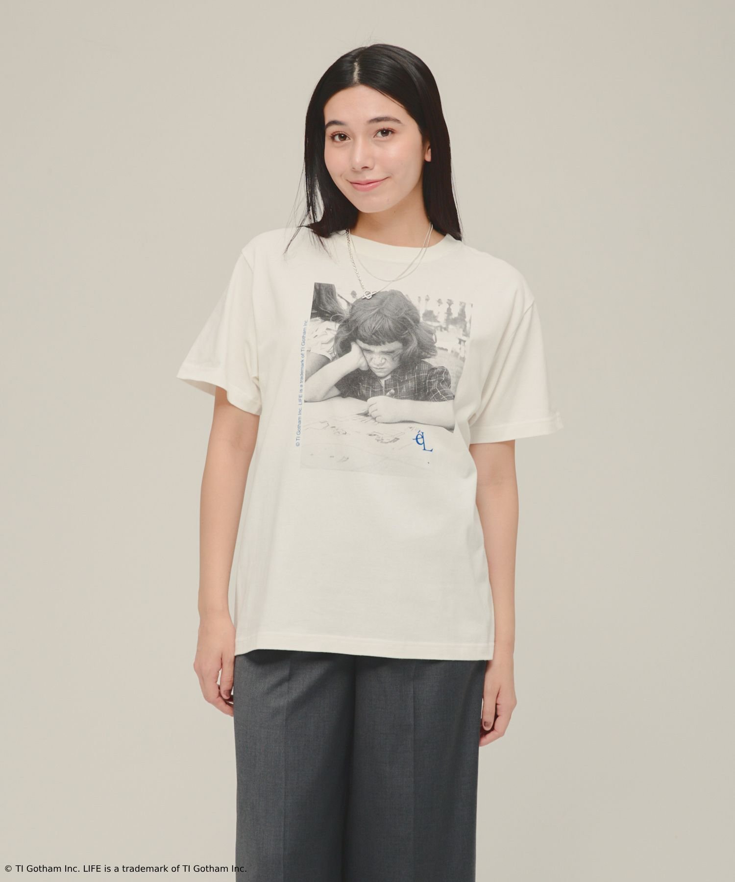 eL LIFE PICTURE COLLECTION TShirts ジーナシス トップス カットソー・Tシャツ グレー ホワイト