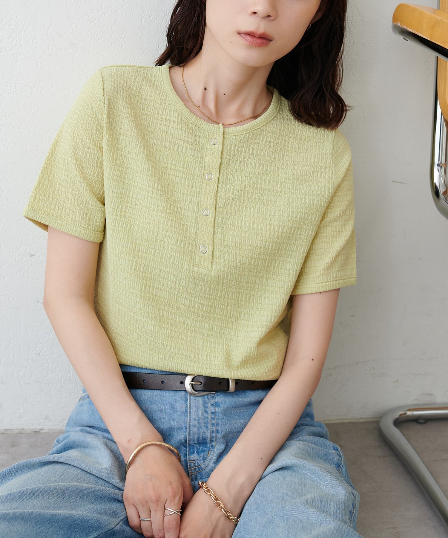 【WEB限定】ジャガードリングドット半袖Tシャツ ディスコート トップス カットソー・Tシャツ ホワイト ブラック ブラウン グリーン