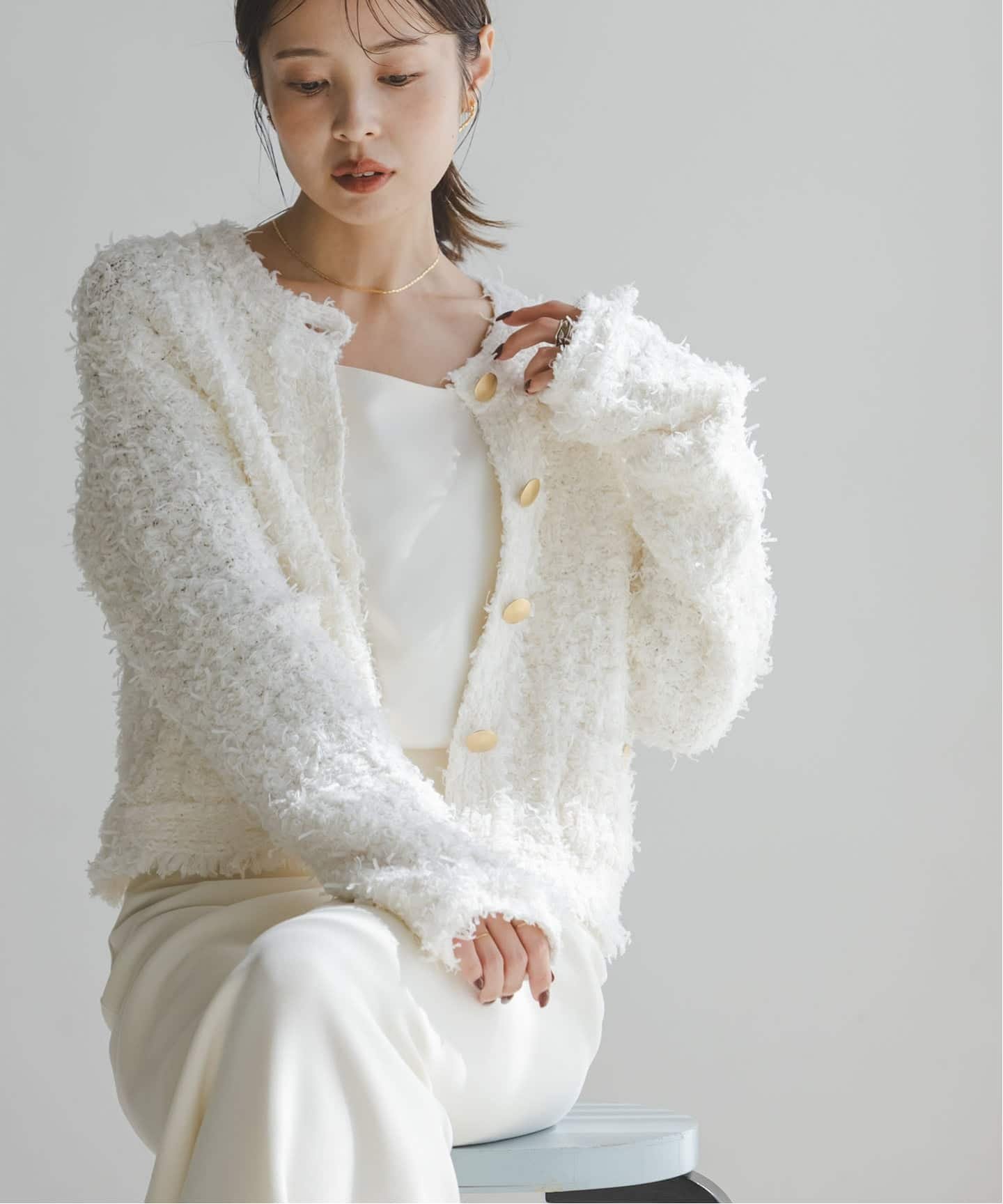 NOBLE ツイードニットカーディガン ノーブル トップス カーディガン ホワイト ネイビー【送料無料】のサムネイル