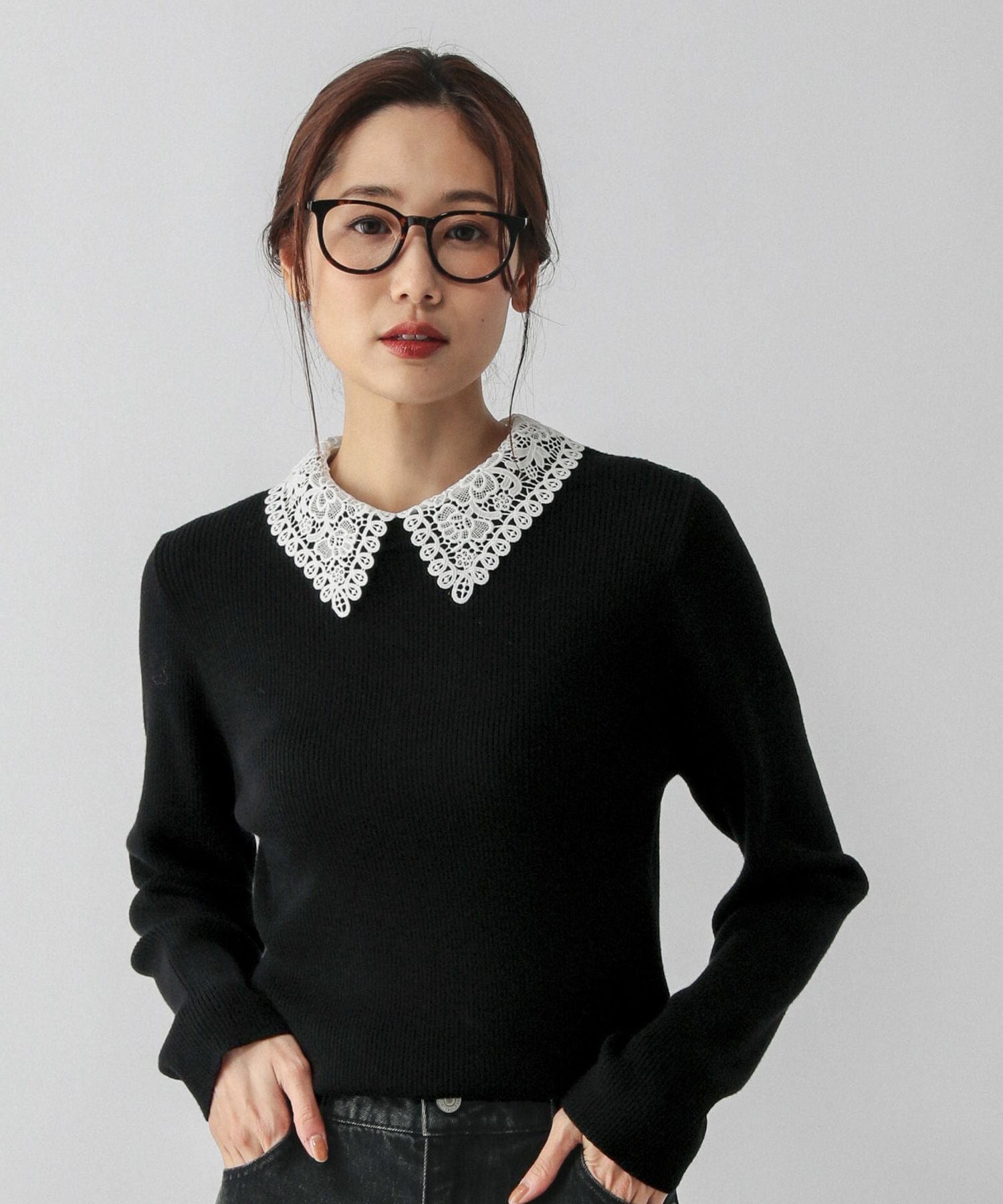 GLOBAL WORK メルティレース襟2WAYプルオーバー/579672 グローバルワーク トップス ニット グレー ブラック【送料無料】のサムネイル