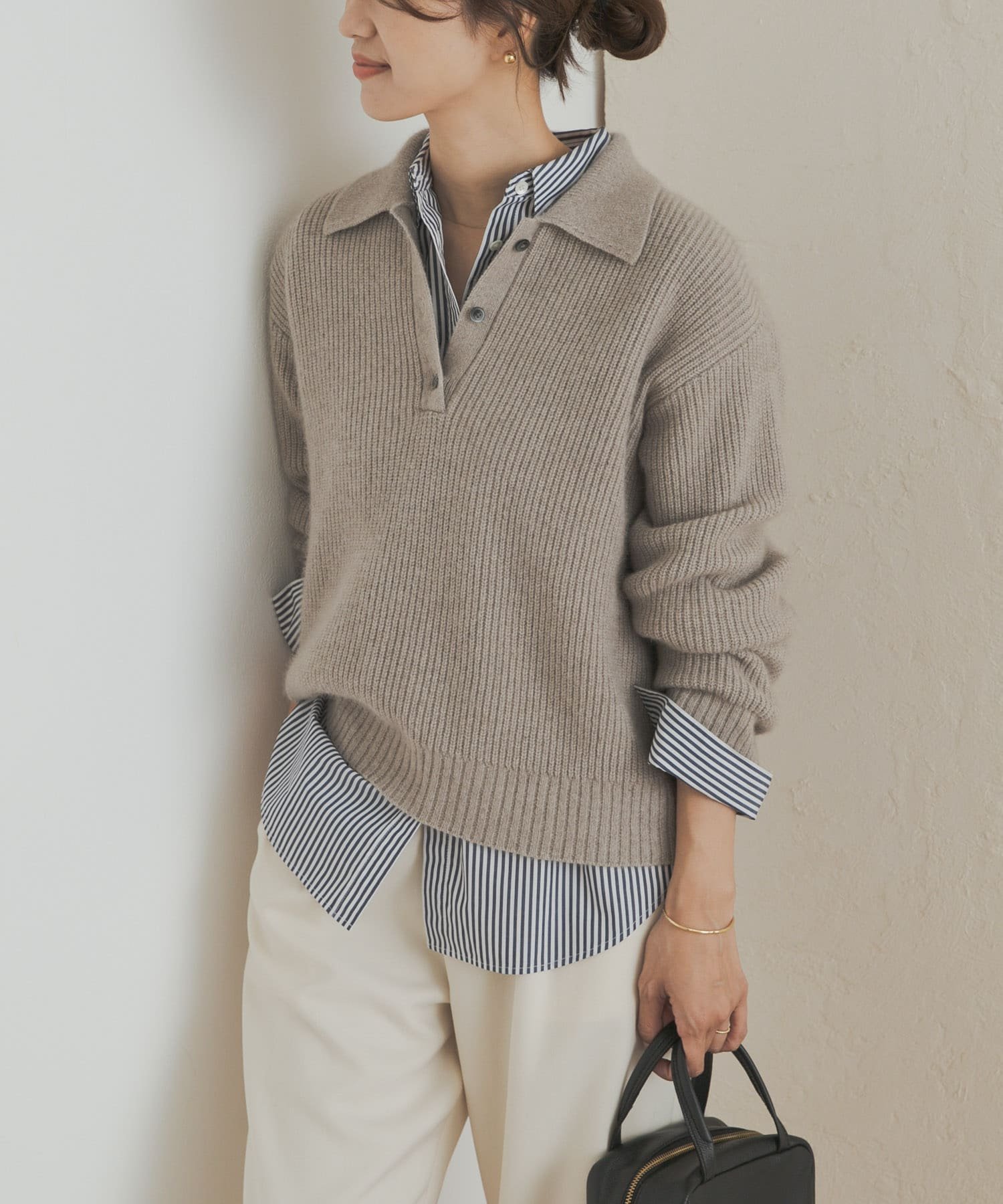 URBAN RESEARCH DOORS FOX混衿付き畦ニット アーバンリサーチドアーズ トップス ニット ワインレッド ベージュ グレー【送料無料】のサムネイル