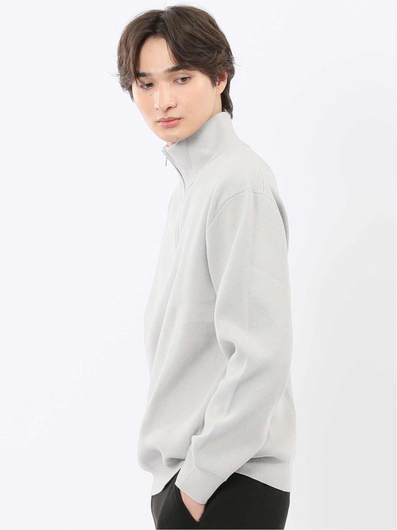 【SALE／50%OFF】m.f.editorial ウォッシャブル ハーフジップ スタンドニット タカキュー トップス ニット ネイビー グレー