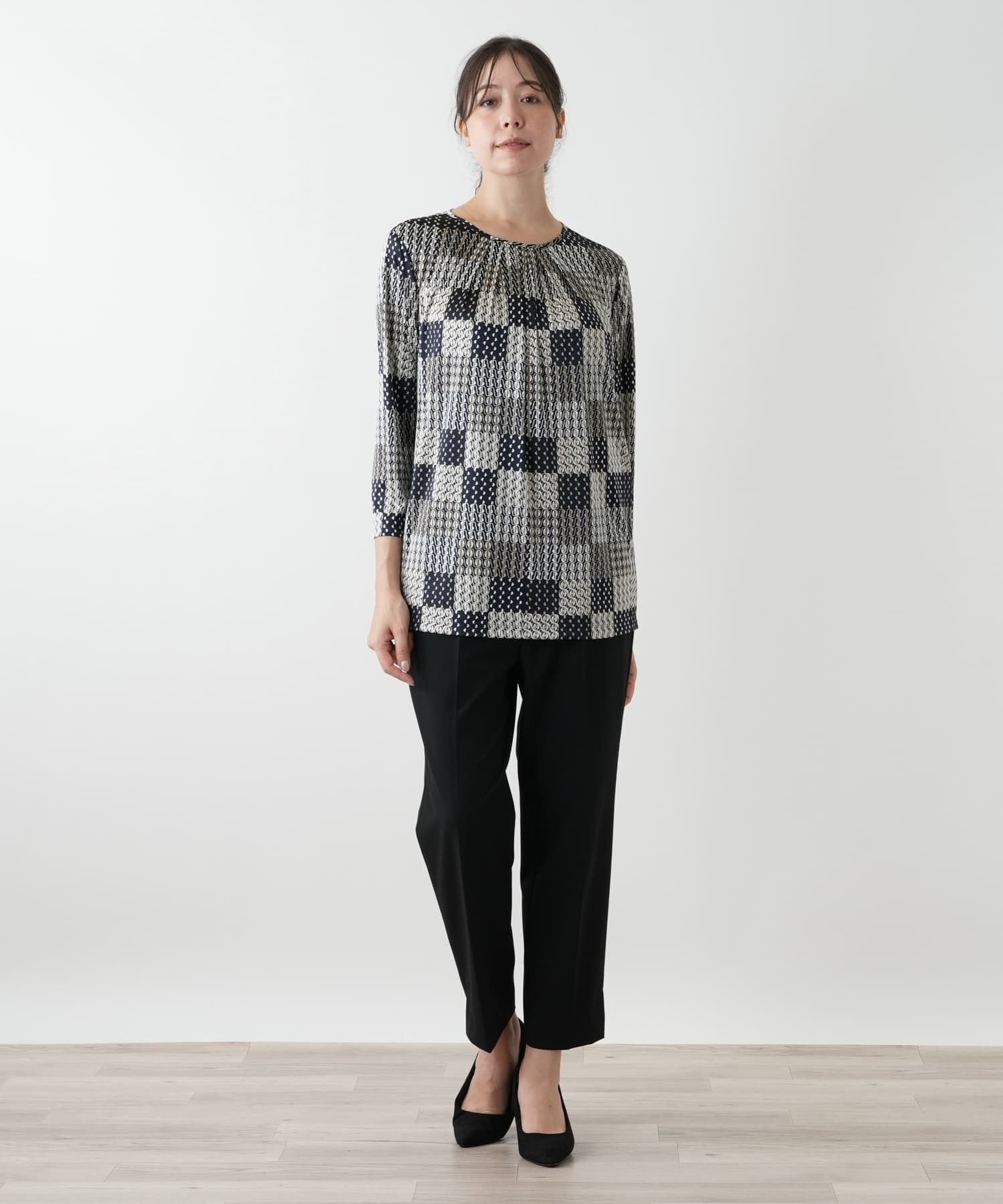 Leilian PLUS HOUSE プリントカットソー【ROCHAS Premiere】 レリアン プラスハウス トップス カットソー・Tシャツ ネイビー
