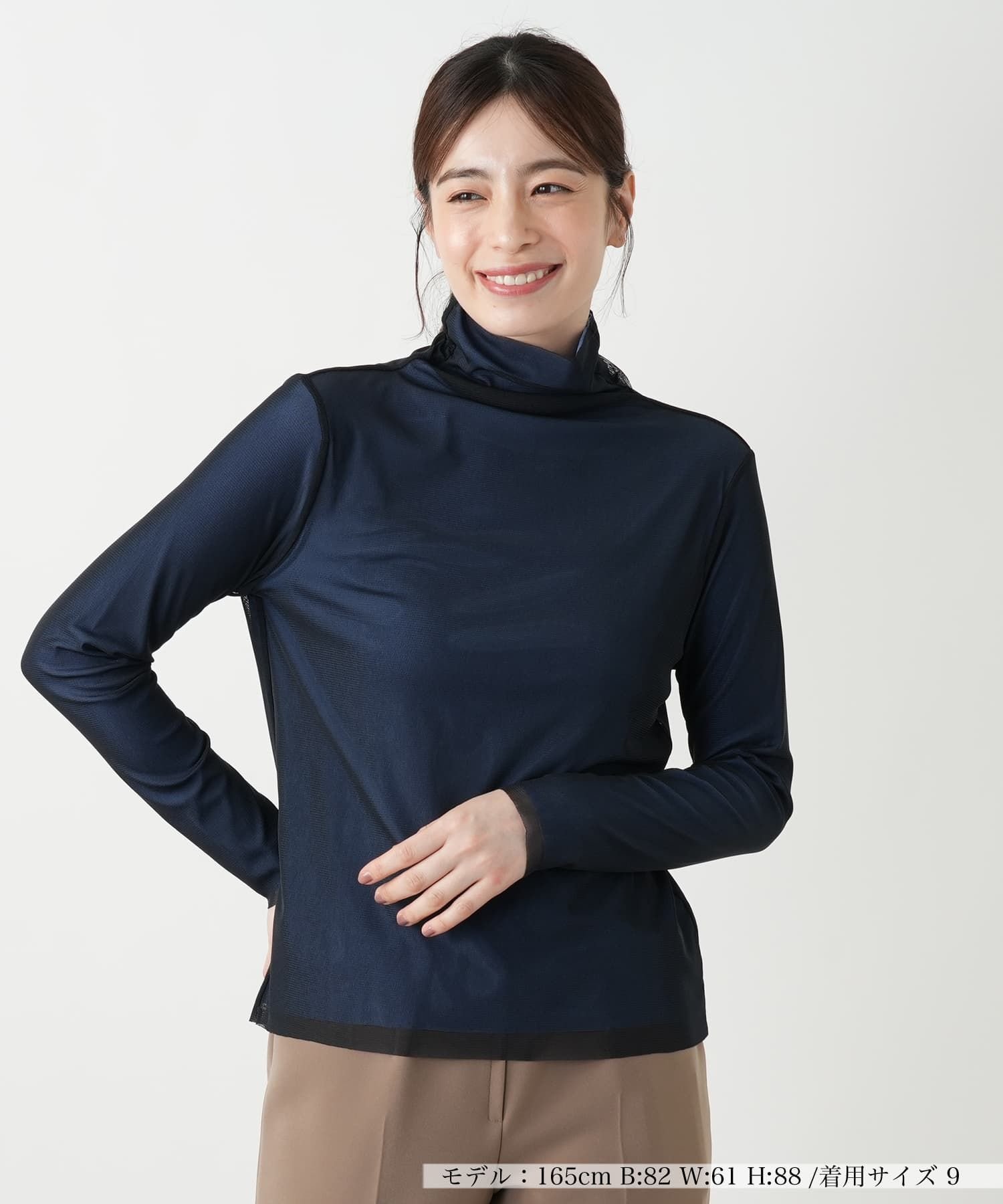 Leilian ハイネックカットソー レリアン トップス カットソー・Tシャツ ネイビー ワインレッド