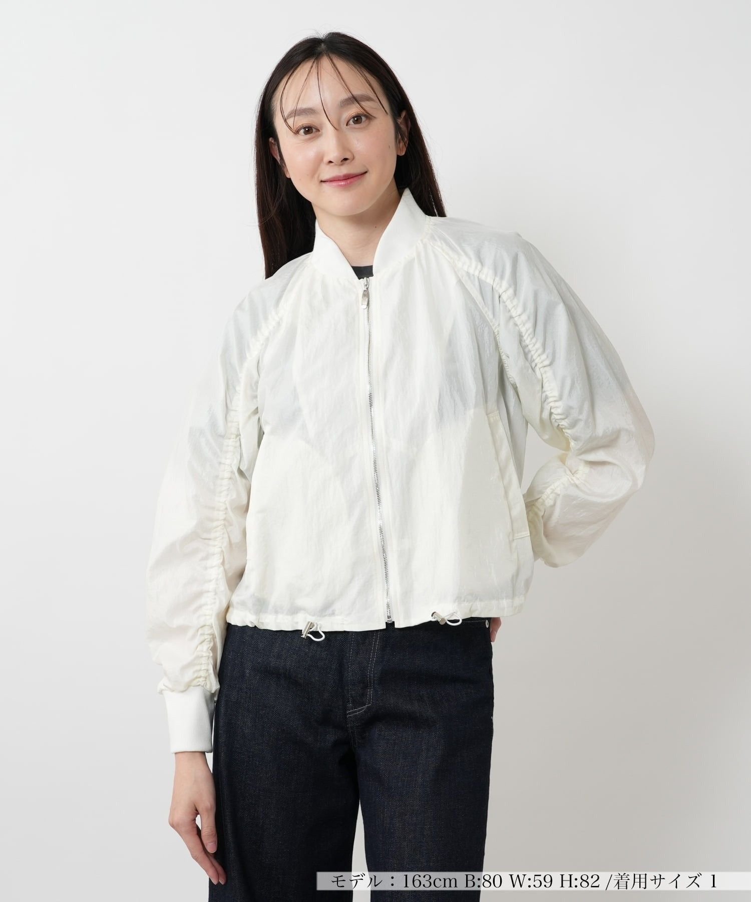 【SALE／48%OFF】NEMIKA ギャザースリーブブルゾン【NEMIKA】 ネミカ ジャケット・アウター ブルゾン・ジャンパー ネイビー イエロー ホワイト【送料無料】