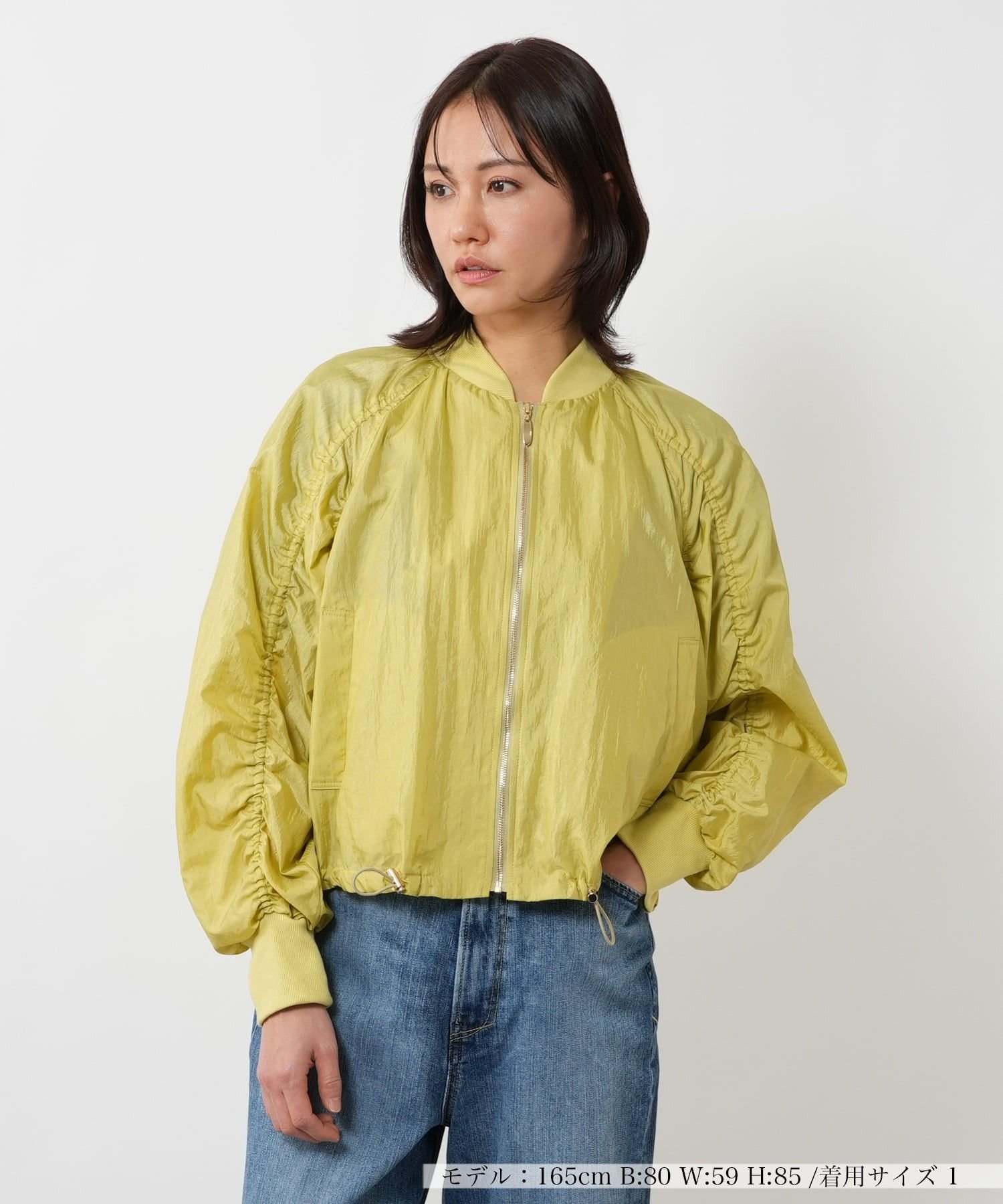 【SALE／48%OFF】NEMIKA ギャザースリーブブルゾン【NEMIKA】 ネミカ ジャケット・アウター ブルゾン・ジャンパー ネイビー イエロー ホワイト【送料無料】