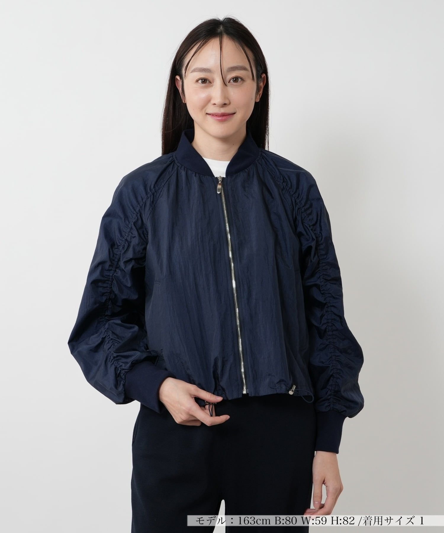 【SALE／48%OFF】NEMIKA ギャザースリーブブルゾン【NEMIKA】 ネミカ ジャケット・アウター ブルゾン・ジャンパー ネイビー イエロー ホワイト【送料無料】