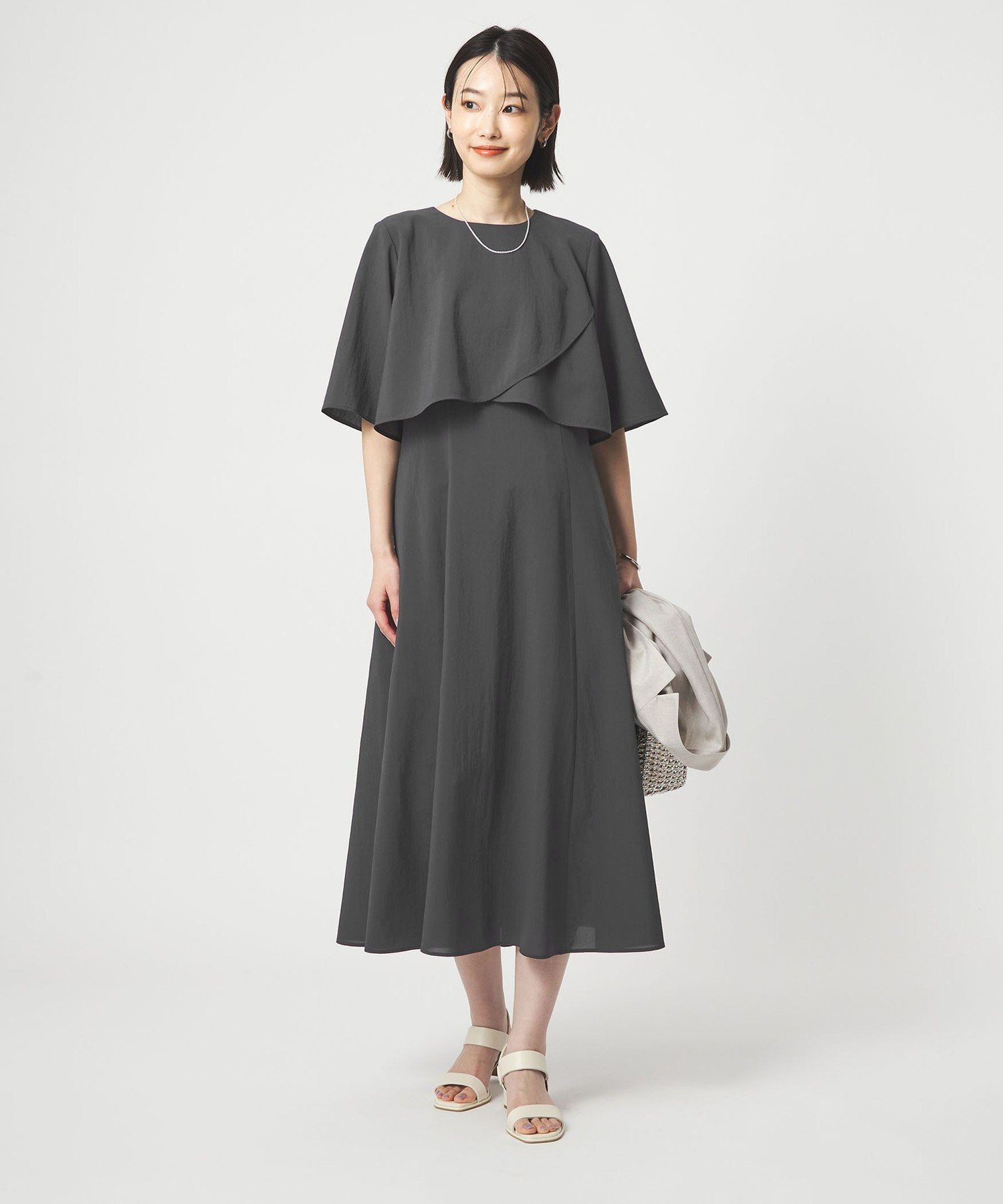 UNITED ARROWS green label relaxing ケープ ナローフレア ワンピース ユナイテッドアローズ グリーンレーベルリラクシング ワンピース・ドレス ワンピース グレー【送料無料】