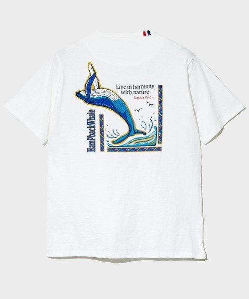 GSC MENS SELECT ESPACE VERT/エスパスヴェール クジラアート S/S TEE (MENS) ゴースローキャラバン トップス カットソー・Tシャツ ホワイト ネイビー