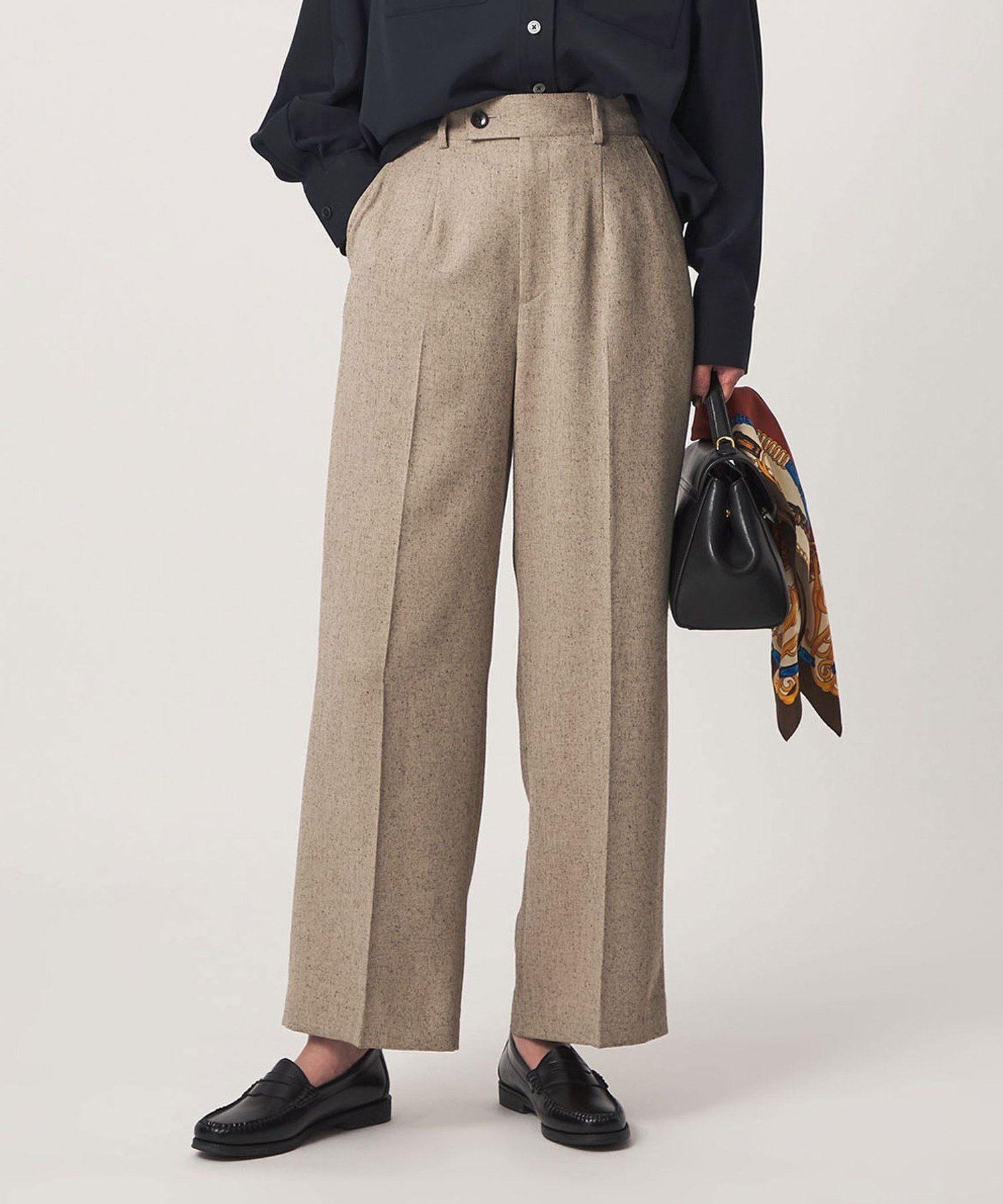 ネップツイル ストレート パンツ マシンウォッシャブル ユナイテッドアローズ グリーンレーベルリラクシング パンツ スラックス・ドレスパンツ ベージュ グレー