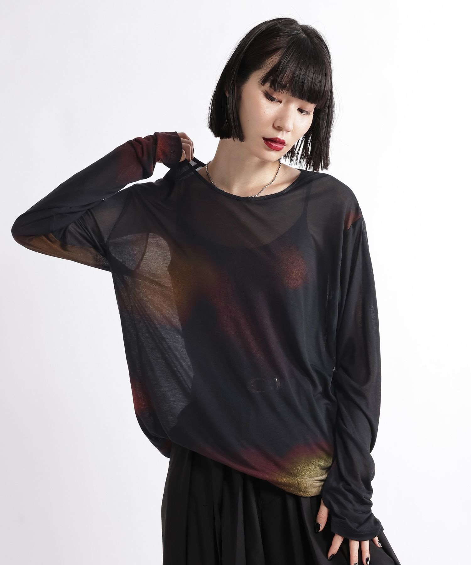 HARE デジタルアートシアープルオーバー ハレ トップス カットソー・Tシャツ ブラック オレンジ