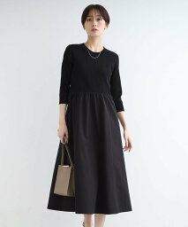 インディヴィ 【SALE／50%OFF】INDIVI 【ドッキングワンピ/ウエスト切り替え】ニット&タフタスカートワンピース インディヴィ ワンピース・ドレス その他のワンピース・ドレス ブラック ホワイト グリーン【送料無料】