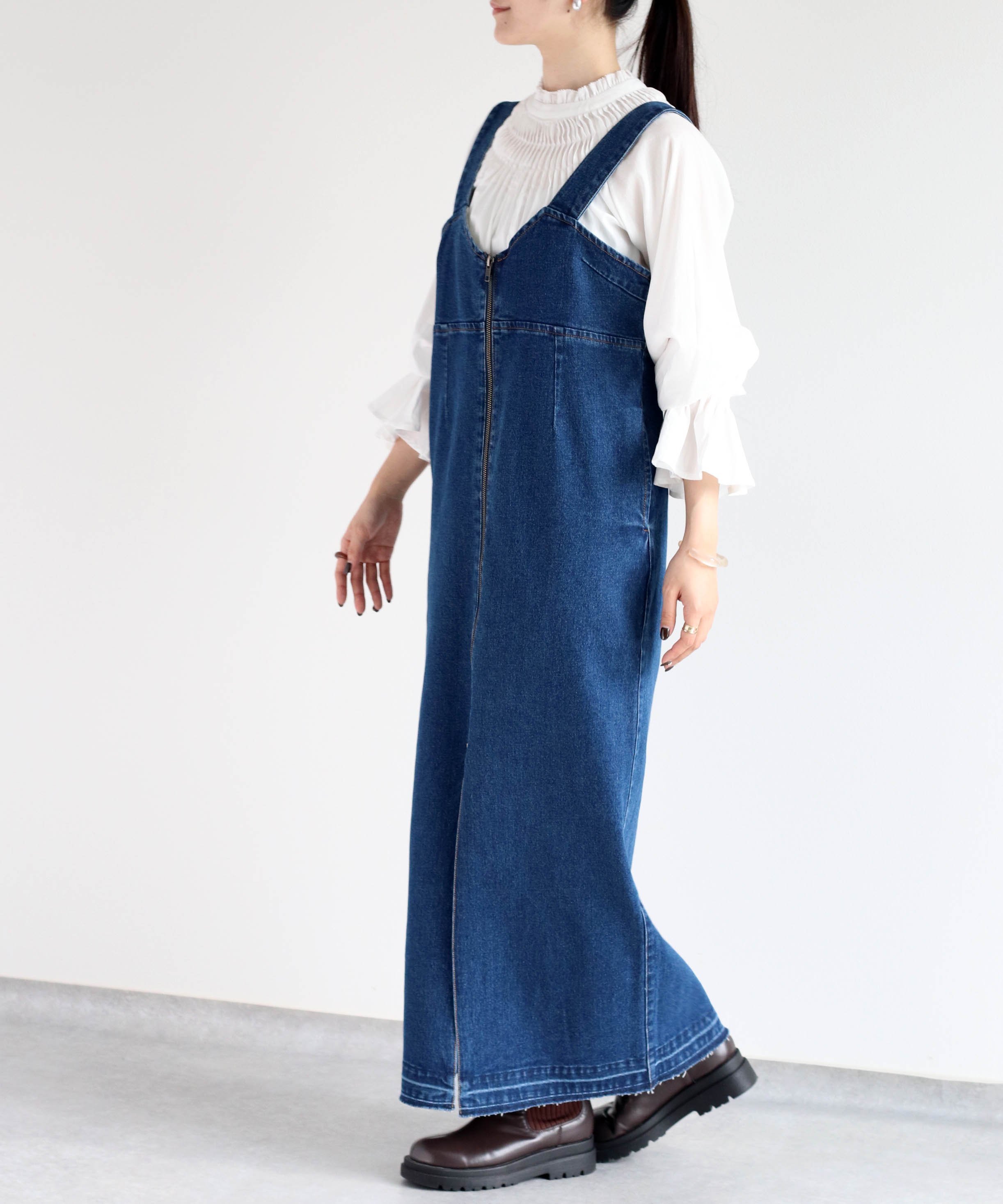 【SALE／41%OFF】cepo セットアップ可能＞Wジップ カットオフデニムジャンスカ セポ ワンピース・ドレス ジャンパースカート ネイビー ブルー【送料無料】のサムネイル