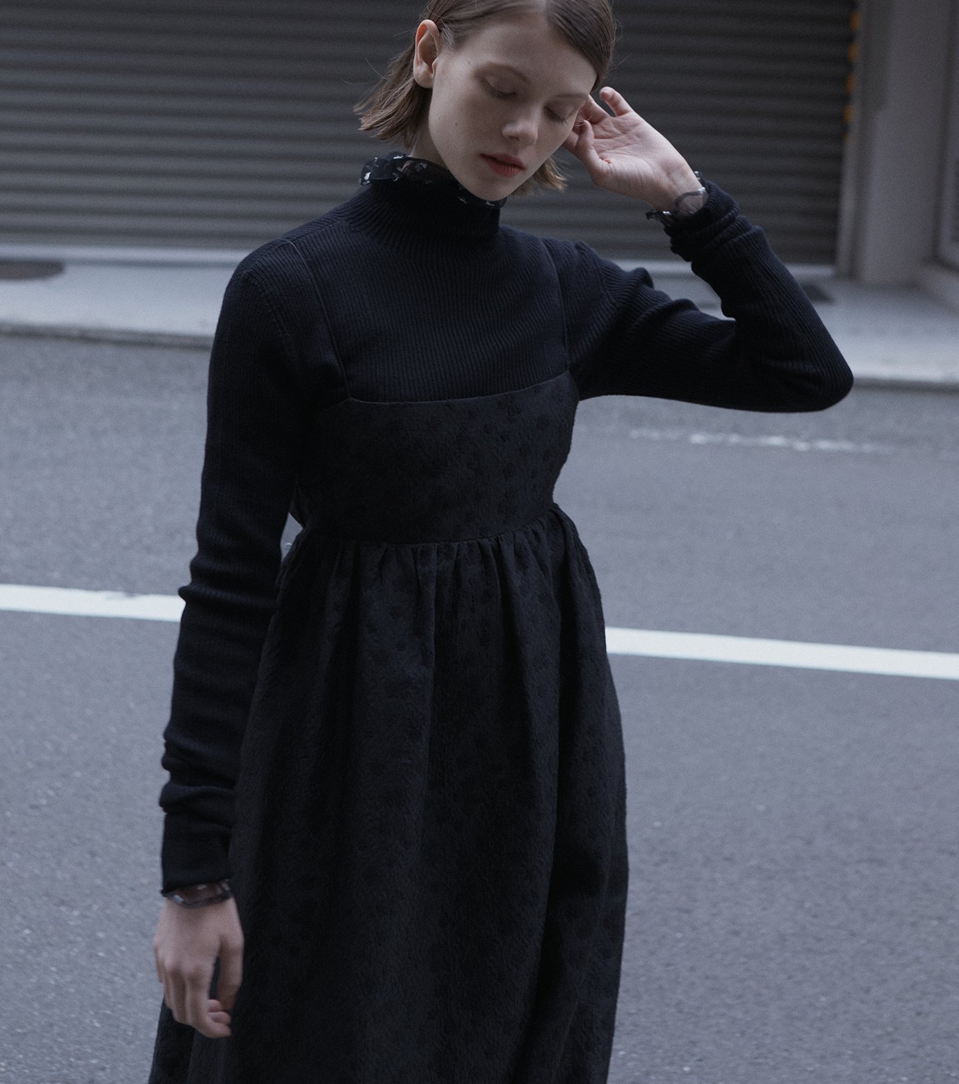 LE CIEL BLEU フラワーシアージャカードドレス / Flower Sheer Jacquard Dress ルシェルブルー ワンピース・ドレス ワンピース ネイビー ブラック