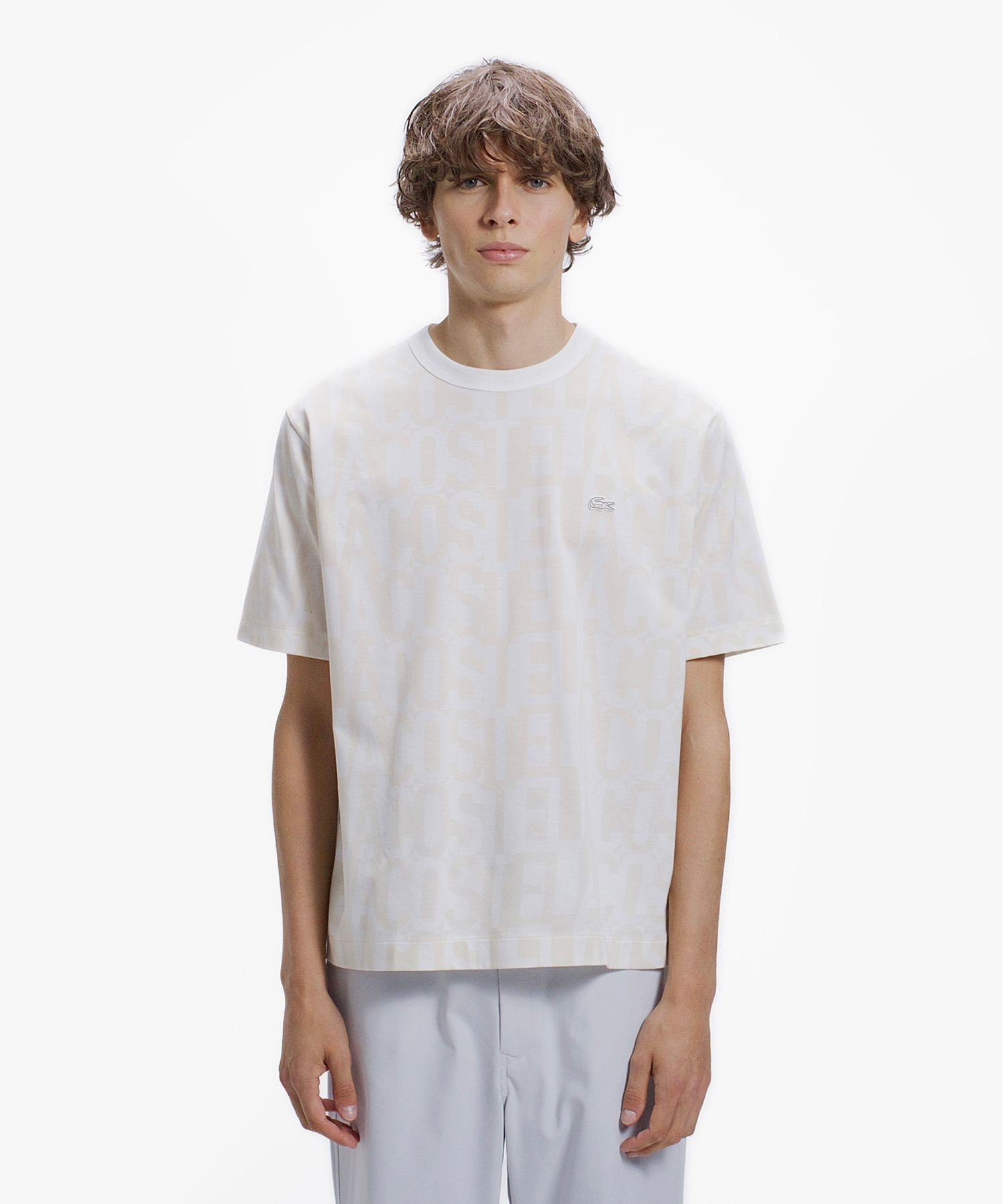 クールマックスブランドネームロゴ総柄Tシャツ ラコステ トップス カットソー・Tシャツ グレー ホワイト ブラック ブラウン