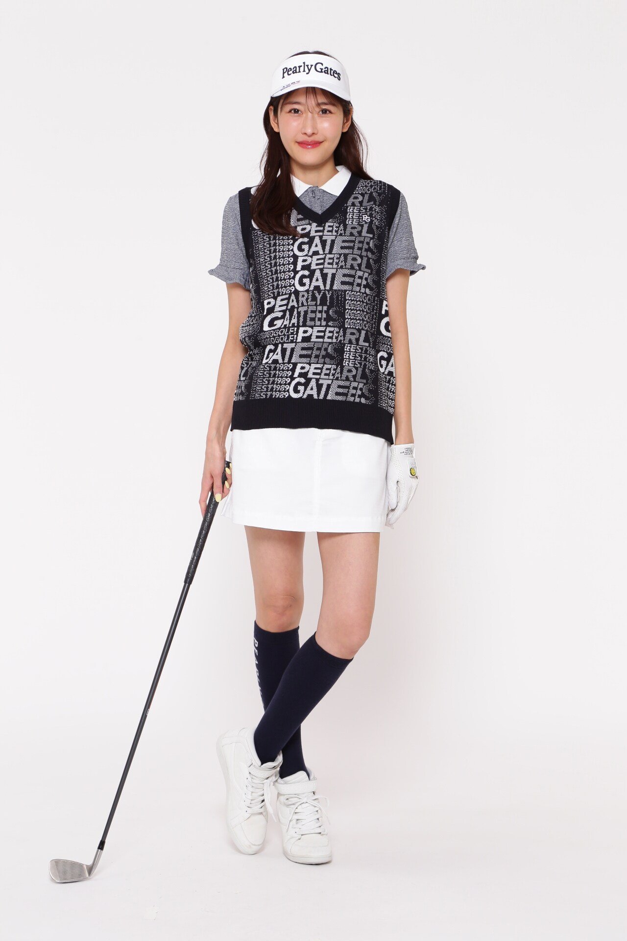 PEARLY GATES コットンビーム×アモッサLS Vネックニットベスト ＜PGPRO＞ パーリーゲイツ トップス ニット ネイビー
