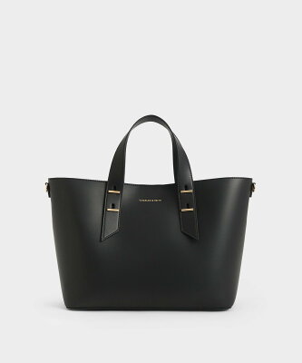 CHARLES & KEITH メタリックアクセント ダブルハンドルバッグ チャールズアンドキース バッグ トートバッグ ブラック ブラウン ホワイト【送料無料】