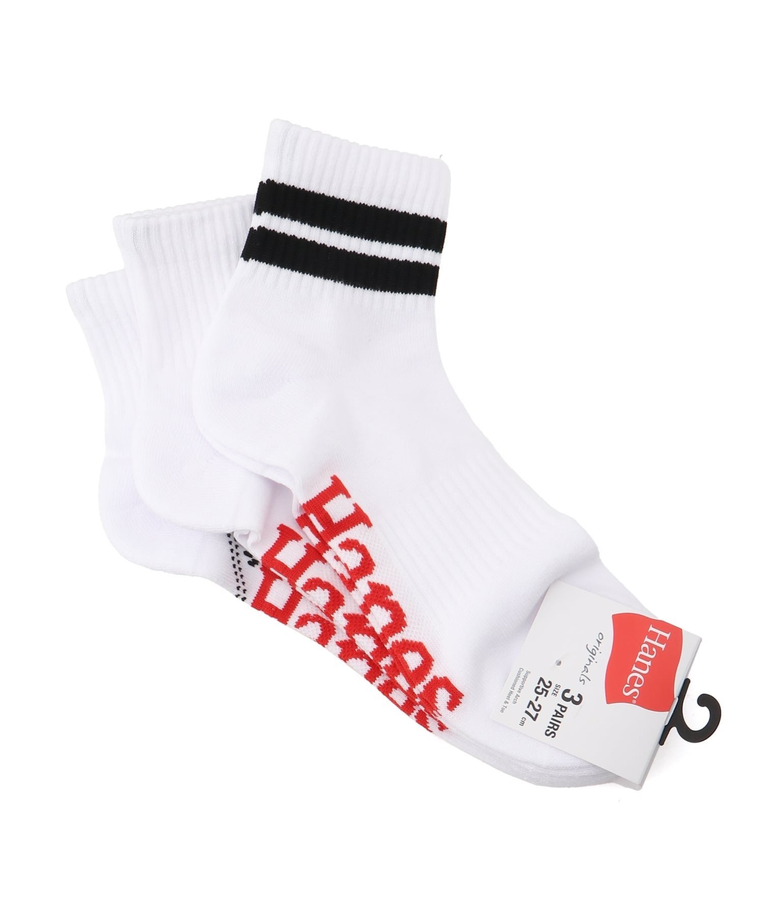 Hanes/(M)クォーター モノトーン ライン ソックス 3P ジーンズメイト 靴下・レッグウェア 靴下 ブラック ホワイト