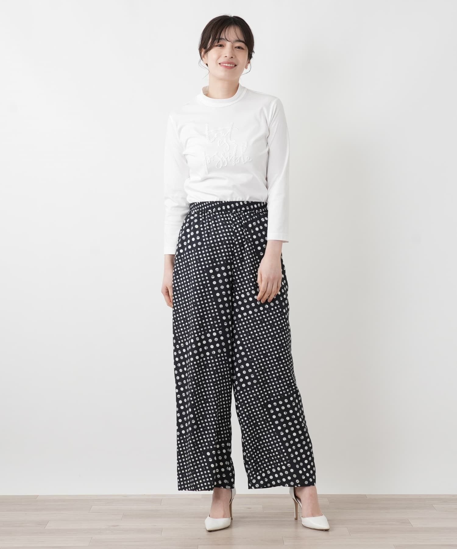 Leilian プリントワイドパンツ【MUSE BY ROCHAS Premiere】 レリアン パンツ その他のパンツ ネイビー ブラウン