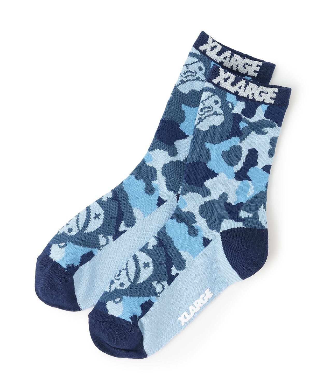 XLARGE KIDS ファニーゴリラカモ総柄 クルーソックス ナルミヤオンライン 靴下 レッグウェア 靴下 ブルー グリーン