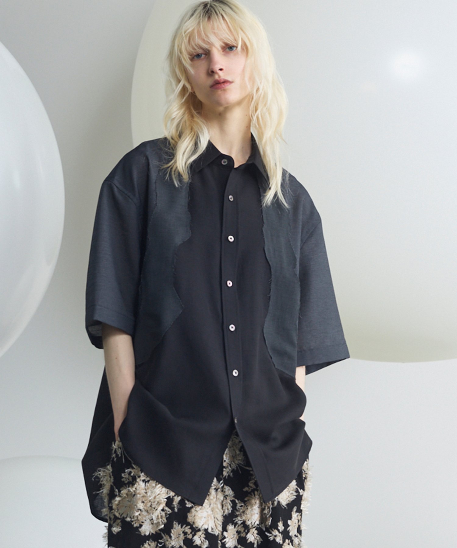 MAISON SPECIAL Sheer ZIGZAG Switching Prime-Over Short Sleeve Shirt メゾンスペシャル トップス シャツ・ブラウス ベージュ ブラック