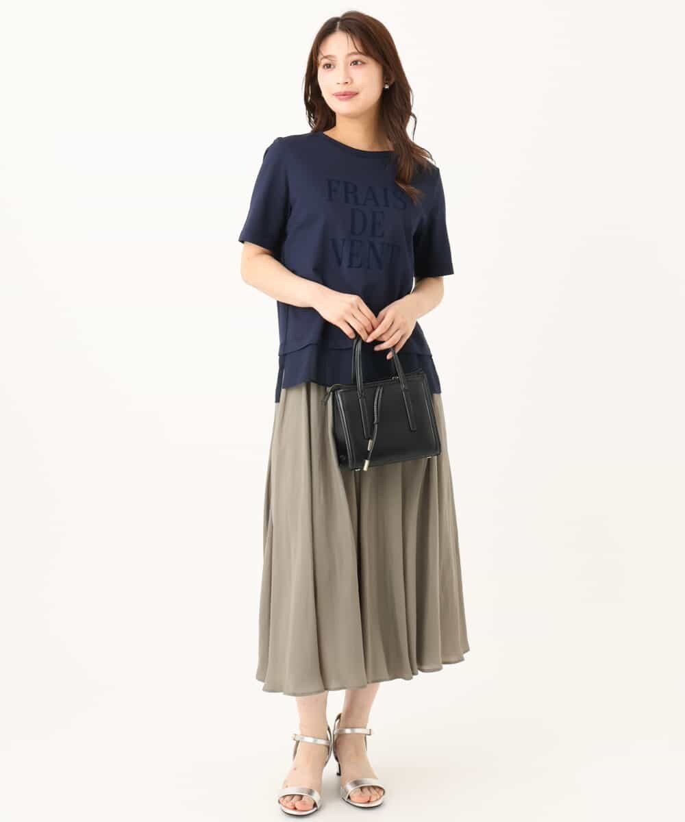 MK MICHEL KLEIN（小さいサイズ） 【小さいサイズ】[洗える]シフォン切替えフロッキーロゴTシャツ メゾンドゥサンク トップス カットソー・Tシャツ ホワイト ネイビー