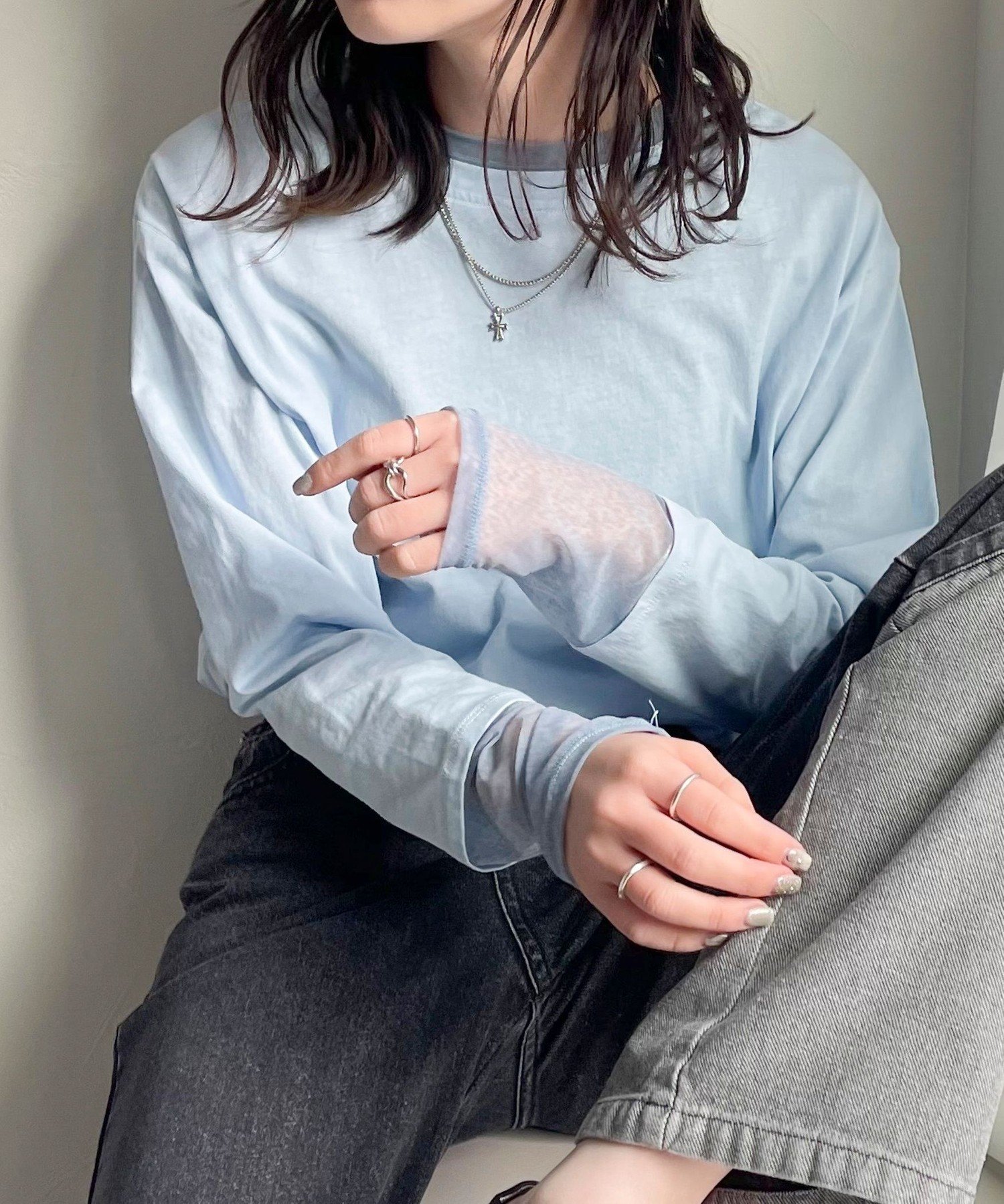 fredy emue シアーレイヤードロンT フレディ アンド グロスター トップス カットソー・Tシャツ ブルー ホワイト グレー【送料無料】のサムネイル