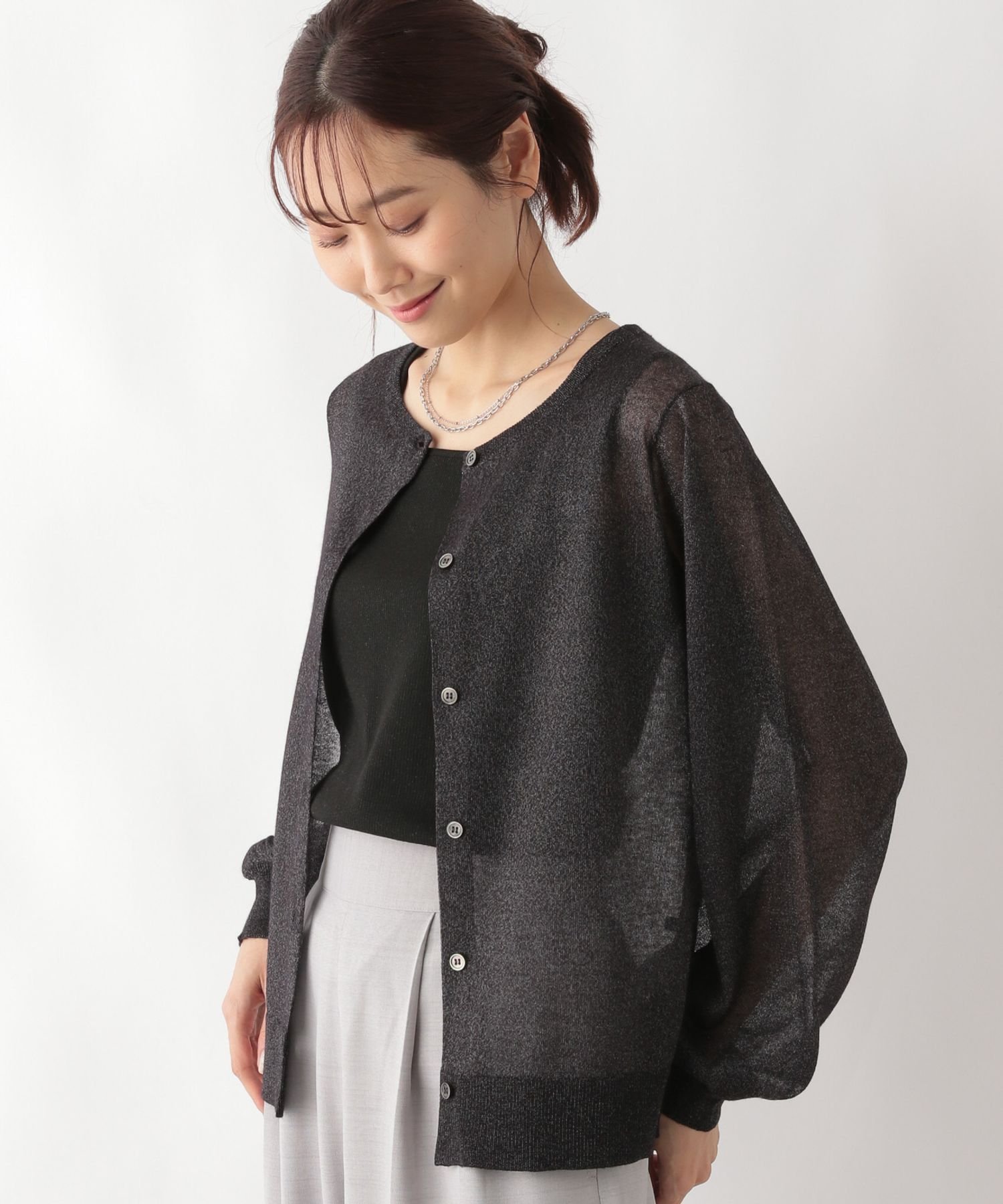 GLOBAL WORK 【MATINEE LINE】洗えるシアークルーカーディガン/116872 グローバルワーク トップス カーディガン ブラック シルバー【送料無料】のサムネイル