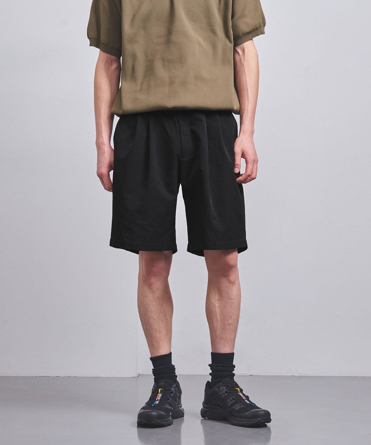 【SALE/30%OFF】UNITED ARROWS DotAir ドットエア ハーフギャザー 2プリーツ ワイドショーツ -吸水速乾・ストレッチ- ユナイテッドアローズ アウトレット パンツ その他のパンツ ブラック【送料無料】