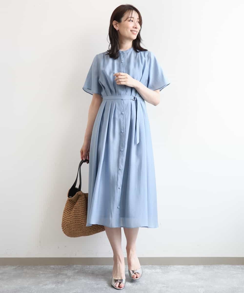 OFUON シアータッチベルト付きワンピース/洗える/WEB限定サイズあり オフオン ワンピース・ドレス ワンピース ブラック