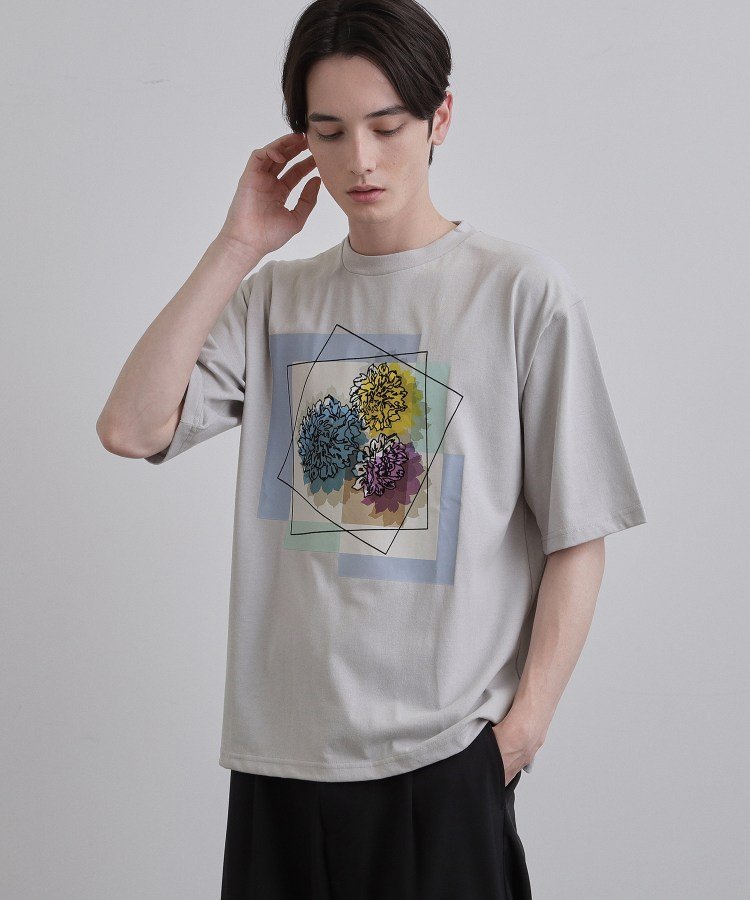 tk.TAKEO KIKUCHI フラワープリントTシャツ ティーケータケオキクチ トップス カットソー・Tシャツ ホワイト ブラック