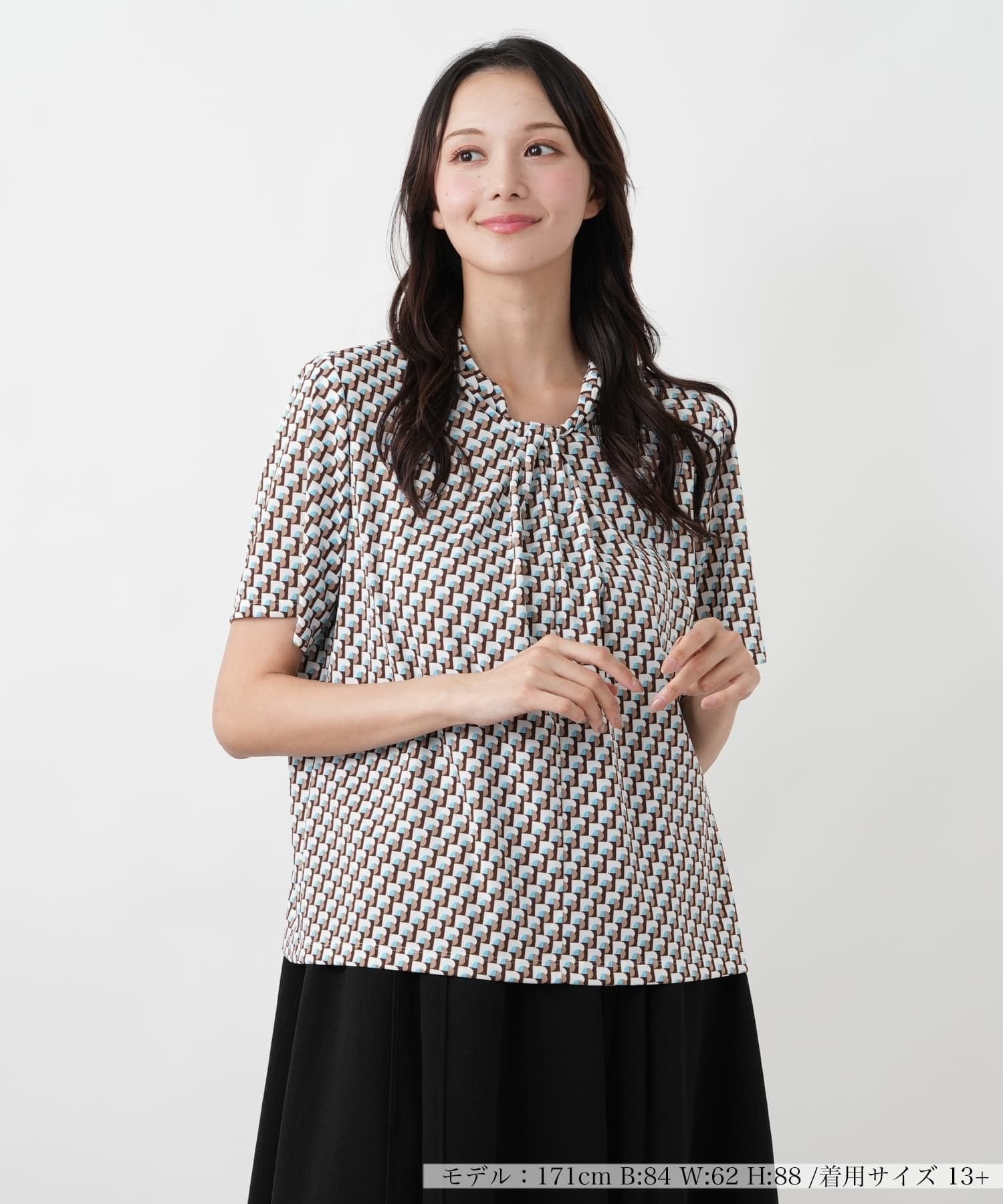 Leilian PLUS HOUSE カットソー【Leilian WHITE LABEL】 レリアン プラスハウス トップス カットソー・Tシャツ ブラウン レッド ホワイト