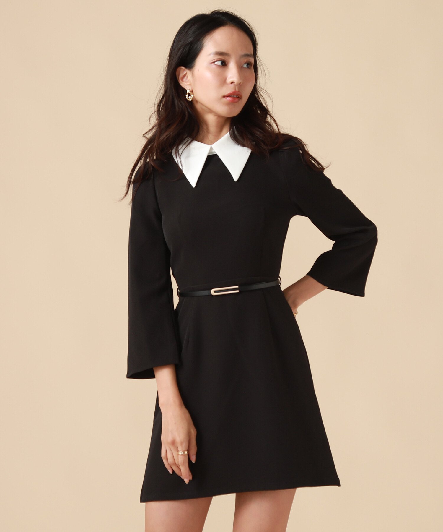 【SALE／60%OFF】Cheek 衿付きミニワンピース チーク ワンピース・ドレス チュニック ブラック グレー ピンク【送料無料】のサムネイル